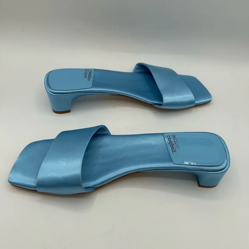 Jeffrey Campbell Women's Low Key Slip On Kitten Heels Sandals Blue Satin 8.5 - Picture 4 of 11